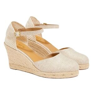 J.Crew Ankle-Strap Espadrille Wedges Gold Women Size 8 Coastal Boho Beachy